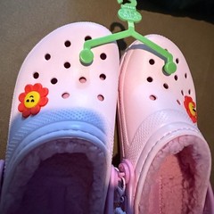 Crocs Classic Lined Daisy Clog K Pink Floral Faux Fur Kids Shoes 211634-6ZW C13