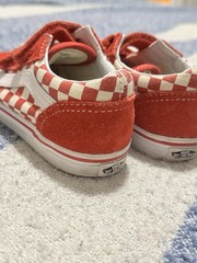 VANS Old Skool Kids Low Top Hook & Loop Checker Sneaker Red/White US 9