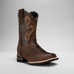Kids Python Tribute Square Toe Cowboy Boots Brown Leather 6″ Shaft 1″ Heel
