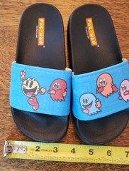 Pac Man Sandals Junior 11-12 Slide Multicolor Ghost Print Comfort Open Toe Flats