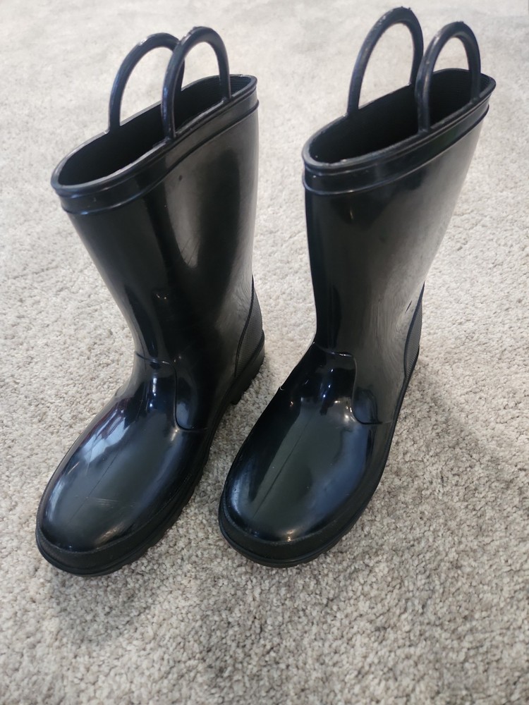 Zoogs Kids Black Rubber Rain Boots Size 3 Waterproof Easy Pull-On Handles