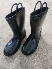 Zoogs Kids Black Rubber Rain Boots Size 3 Waterproof Easy Pull-On Handles