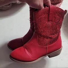 Pawz Unisex Kids Red Man Made Western Ankle Boots Zip Closure US 2