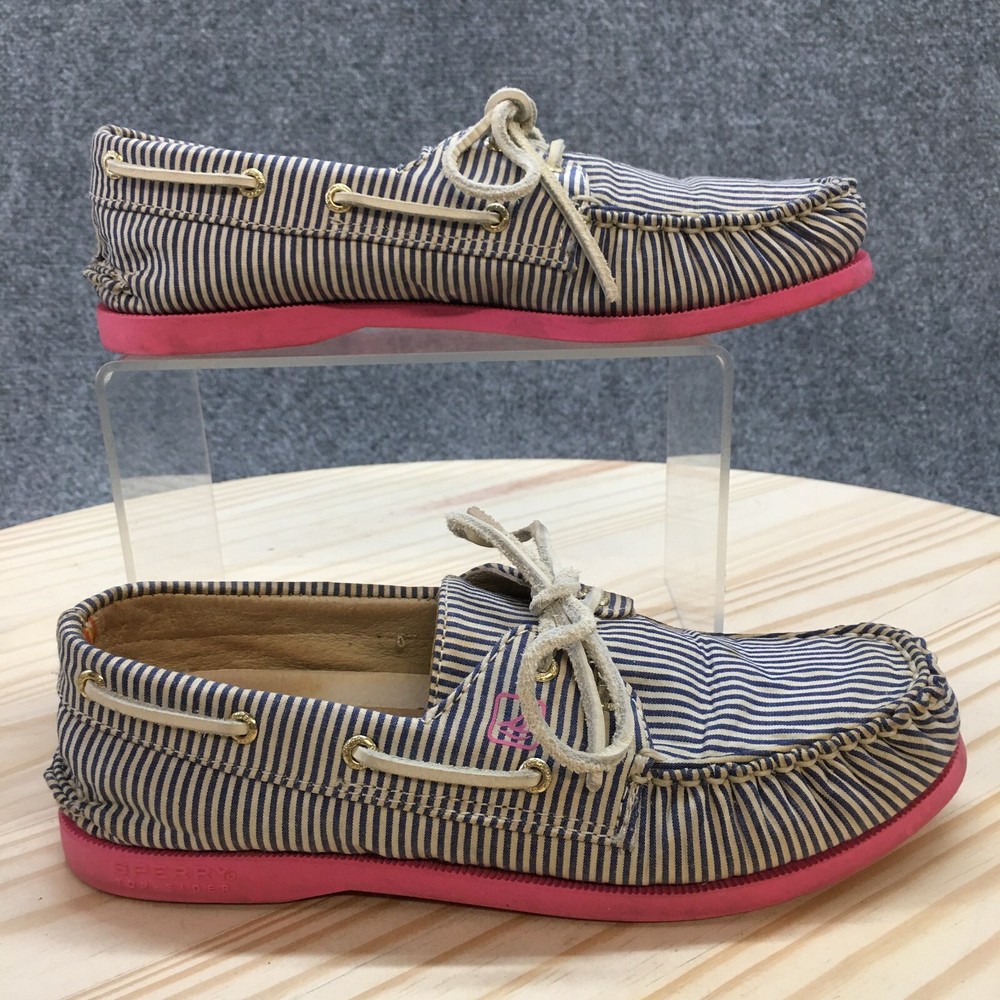 Sperry Top Sider Boat Shoes Youth 3 M Crewcuts Original 2 Eye Stripe White Blue