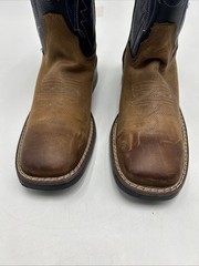 J.B. Dillon Cowboy Western Leather Boot YOUTH size 6.5 Navy blue Brown BIG KIDS