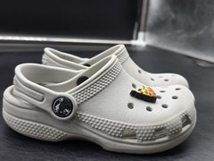 Crocs Classic Clog Shoes Kids Size 8 C8 White Pizza Charm Slip On Sandals Stains