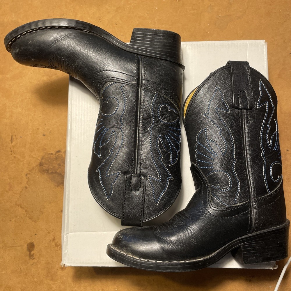 Masterson Boot Co. Kids Black Leather Western Mid-Calf Boots Size 10 M RB2001C
