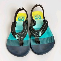 Reef Ahi Kids Sandals Blue Lime Green Striped Backstrap Flip Flops Size 9/10