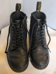 Dr Martens Kids Youth 13 Black Leather Combat Boots Lace Up & Side Zip 1460J