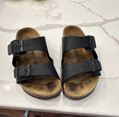 Birkenstock Arizona Black Leather Kids Slide Sandals EU 32 US 1 Buckle