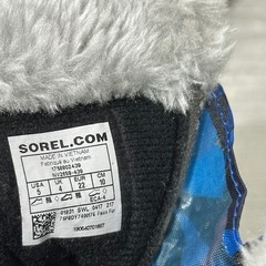 Sorel Snow Commander Boots Kids Size 5 Blue Camo Faux Fur Winter Snow Boots