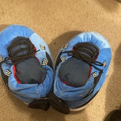 Plush Sneaker Slippers Black and Blue Size 45