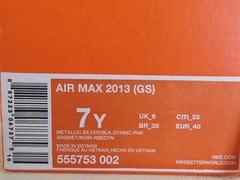 NIKE AIR MAX 2013 (GS) MET SILVER-BLACK-PINK SZ 7Y-WOMENS SZ 8.5 [555753-002]