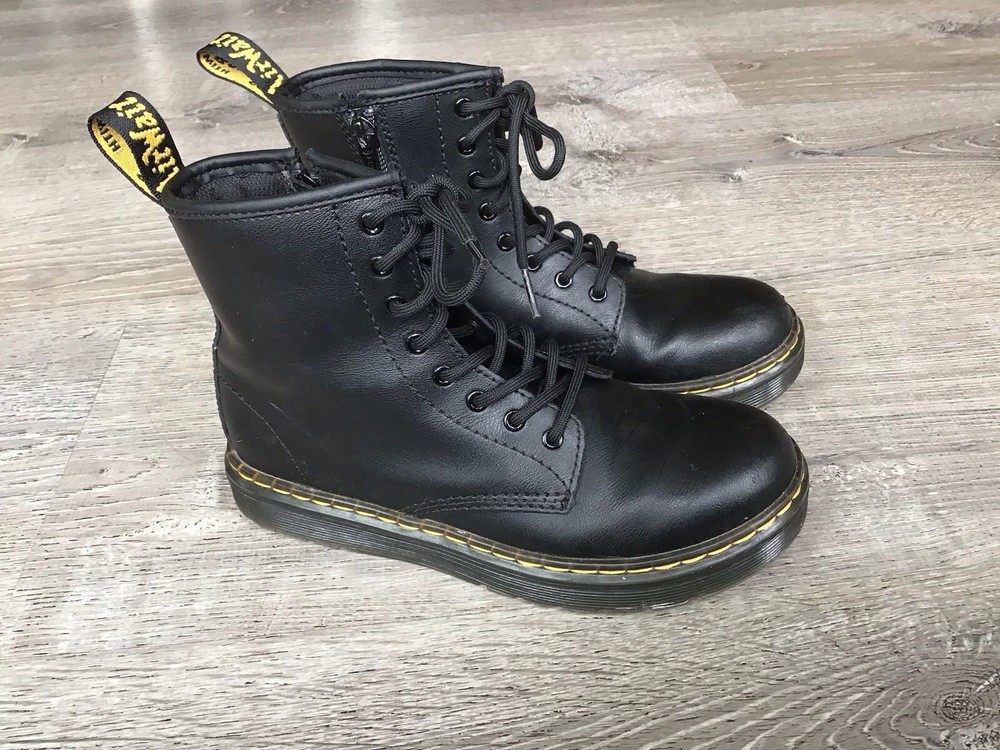 Doc Martens Zavala J Leather Combat Boots Black Kids Size 3 Youth Boot Dr.