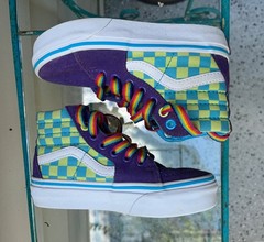 Vans Sk8 Hi Checkerboard Skate Shoe Violet Cyan Purple Kids Youth Size 11