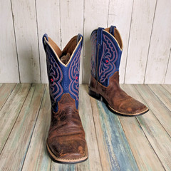 Ariat Quickdraw Brown Blue Red Leather Western Boots Kids 4.5 Cowboy Rodeo USA