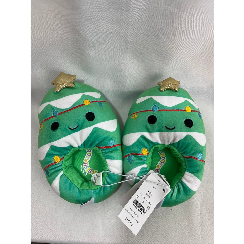 Squishmallows Christmas Tree Plush Slippers Kids Size 13/1 Green Holiday Carol