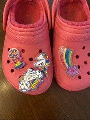 Crocs Lined Clogs Pink Unicorn Cat Bubble Gum Jibbitz Girls Size C10