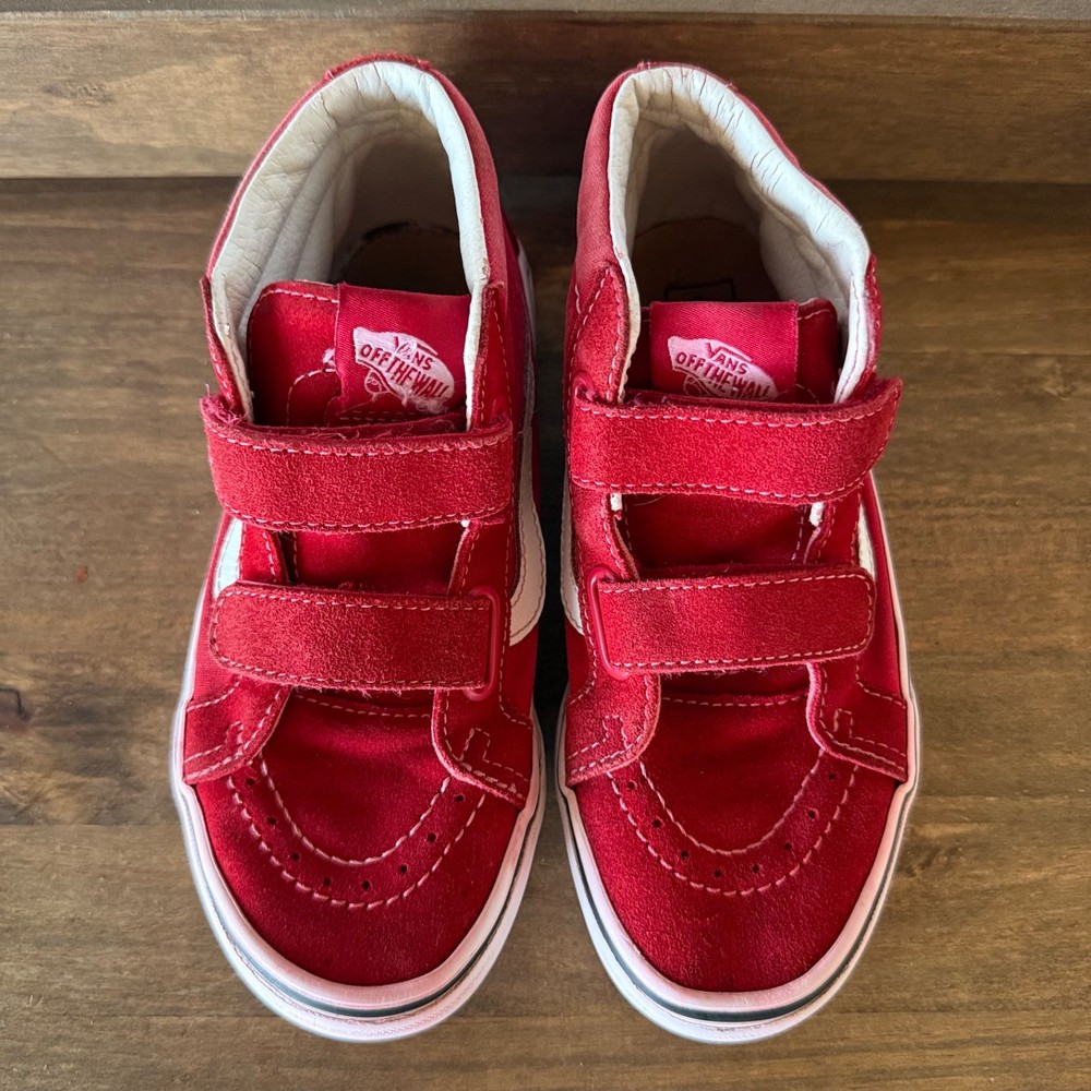 Vans Sk8-Mid V Red White Hook & Loop Youth Size 3 Sneakers Canvas Suede