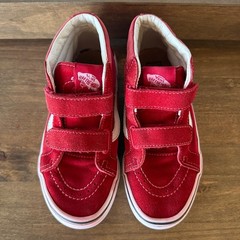 Vans Sk8-Mid V Red White Hook & Loop Youth Size 3 Sneakers Canvas Suede