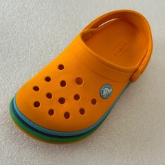 Crocs Rainbow Stripe Classic Clogs Orange Little Kids C12 Green Blue Band GUC