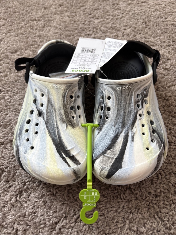 Crocs Echo Glow In the Dark Marbled Clog Black White 211883-0WU Youth Size J5