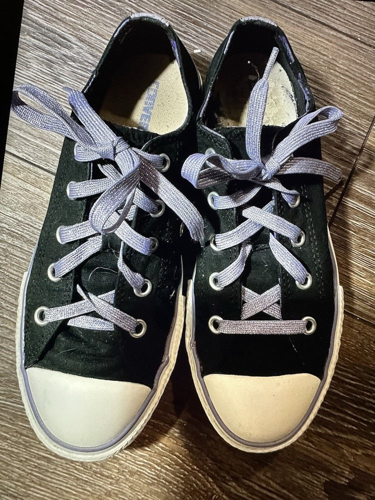 Converse All Star Chuck Taylor 617674F Black & Purple Stars Double Tongue