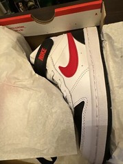 Size 12C- Nike Court Borough Mid 2 White/University Red-Black Kids Youth CUTE