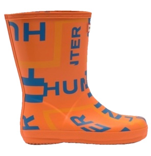 NWT Hunter Kids First Classic Exploded Logo Rain Boots Orange Blue Size 5