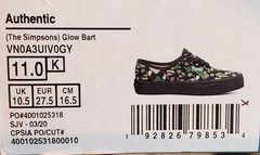 Vans The Simpsons Authentic GLOW BART Shoe Kids Youth Size 11 NEW NIB