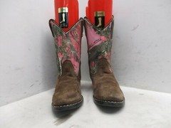 Masterson Boot Co Brown Suede Leather Pink Camo Cowboy Boots Youth Size 2 D