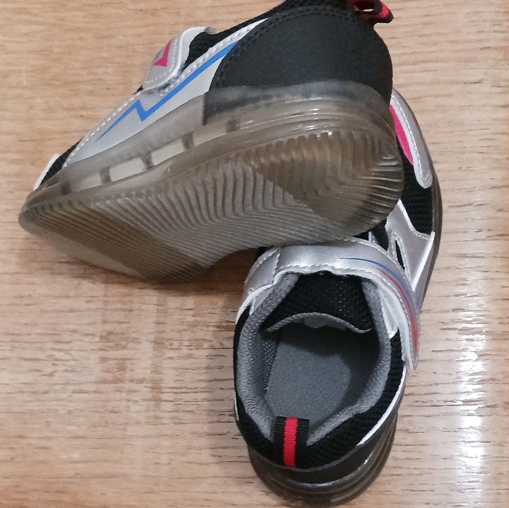 Unisex Kids Athletic Sneaker Black Silver Pink Synthetic Mesh Hook & Loop US 9