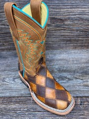 hpk1053 Kid’s Crazy Train Patchwork Square Toe Western Boot by Horse Power