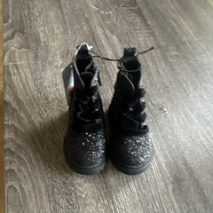 Cat & Jack Unisex Kids Black/Silver Glitter Lace-Up Ankle Boots US 5