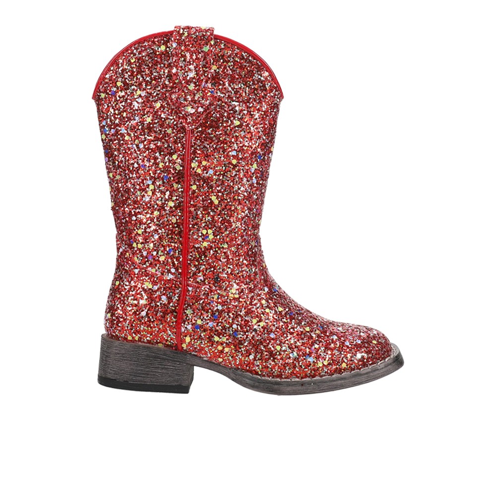 Roper Glitter Galore Square Toe Pull On Cowboy Toddler Girls Red Casual Boots 0