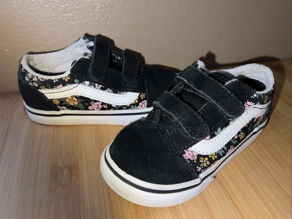 KIDS VANS Old Skool Double Strap- US TODDLER Size 8 Butterfly Floral Black