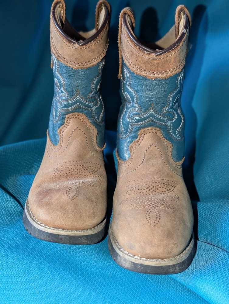 Itasca Buckaroo TEAL Western Roper Boot Leather US Kids 10
