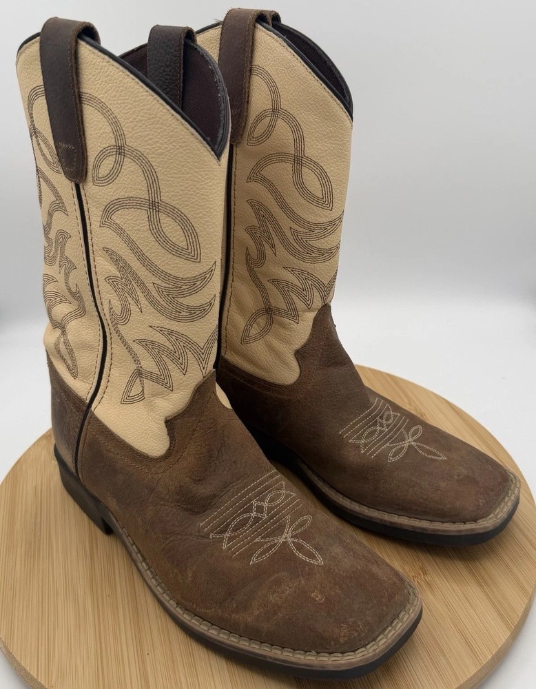 Cowboy Legend Brown Leather Western Boots Square Toe Youth Size 5