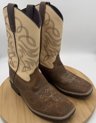 Cowboy Legend Brown Leather Western Boots Square Toe Youth Size 5