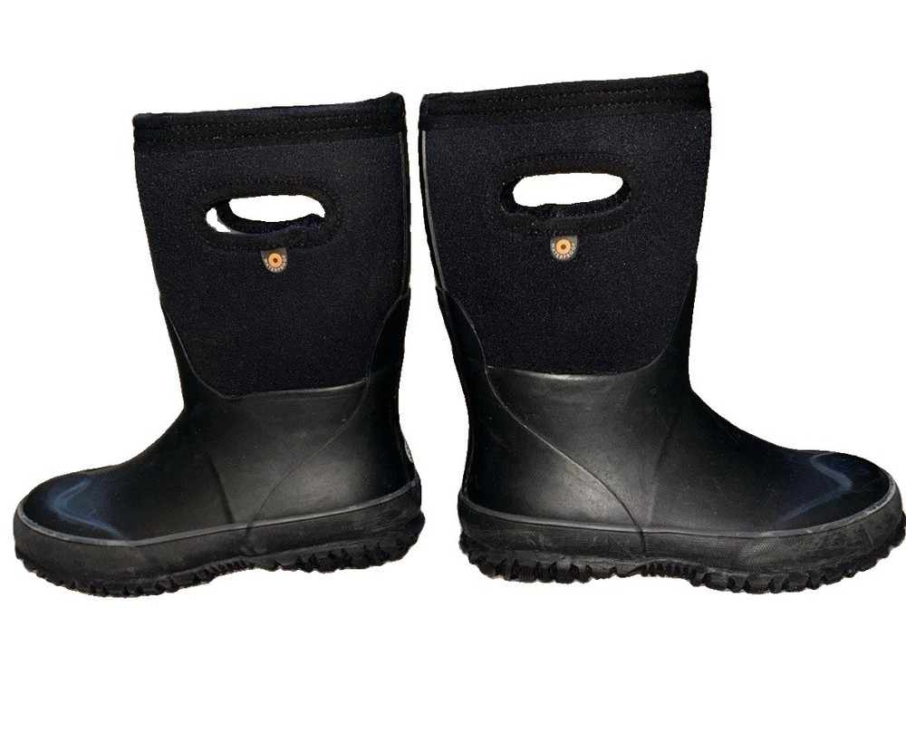 Bogs K Grasp Rain Boots Youth Size 13 Black Waterproof Insulated Snow Winter