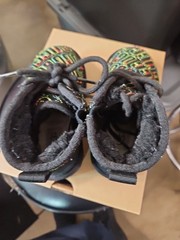 UGG T Neumel II Graphic Rainbow Stitch Black Suede Lace Up Boots Kids Size 10