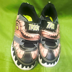 Jurassic World T-Rex Kids Hook & Loop Sneakers US 11 Black Gray Pink Yellow