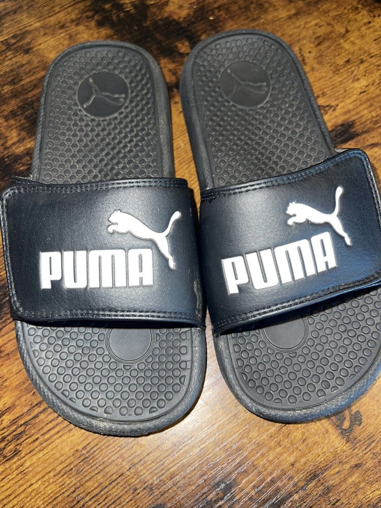 Puma Cool Cat Junior Casual Beach Slide Flip Flop Black With White Logo Size 2c