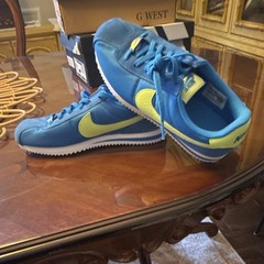 Nike Cortez BG Blue Light Lemon Twist Shoes IB7748-406 Youth Sizes 4.5 – 7