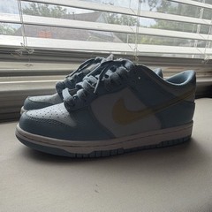 Nike Dunk Low GS Leather Low Top Sneakers Light Blue/White/Gold US 4.5Y