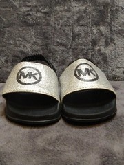 Michael Kors MK Logo Toddler 7 Jett Charm Silver Glitter Slip-On Strap Sandals