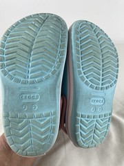 Crocs Crocband Clogs Kids Size J2 Ice Blue Pink Slip On Shoes Back Strap