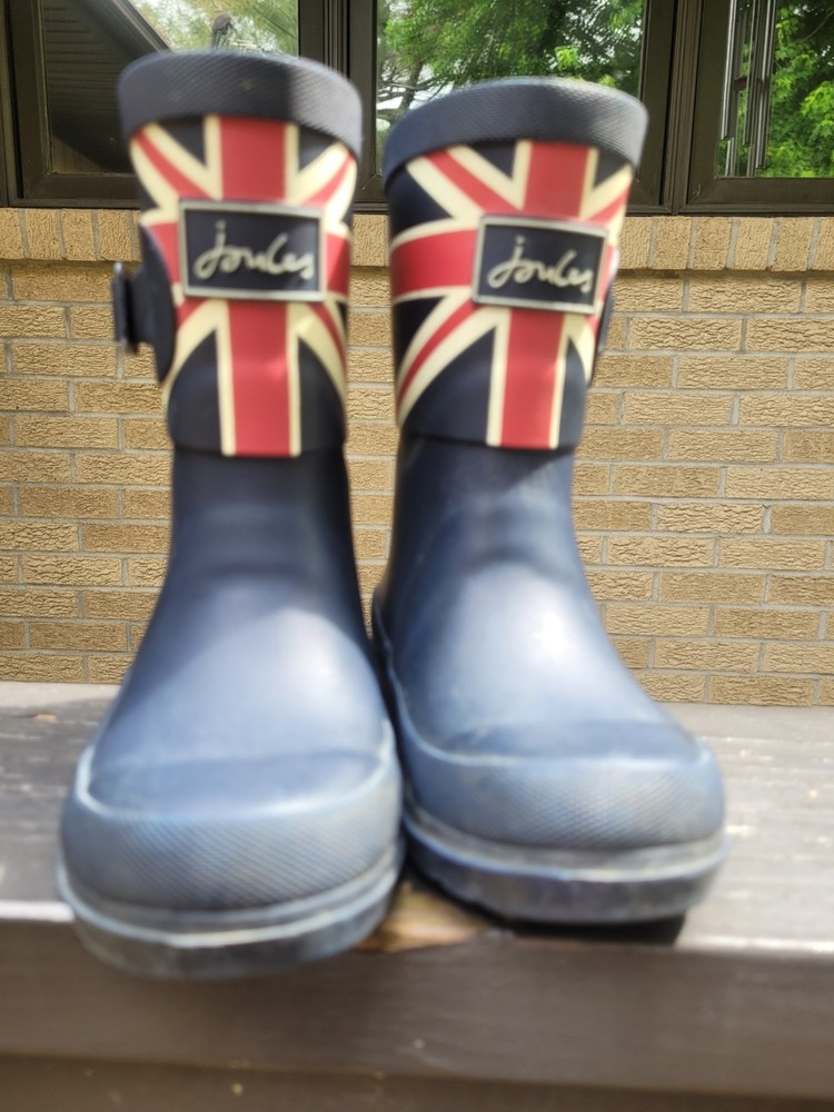 JOULES Navy Blue Union Jack British Rubber Wellies Rainboots. Youth 10