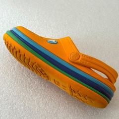 Crocs Rainbow Stripe Classic Clogs Orange Little Kids C12 Green Blue Band GUC