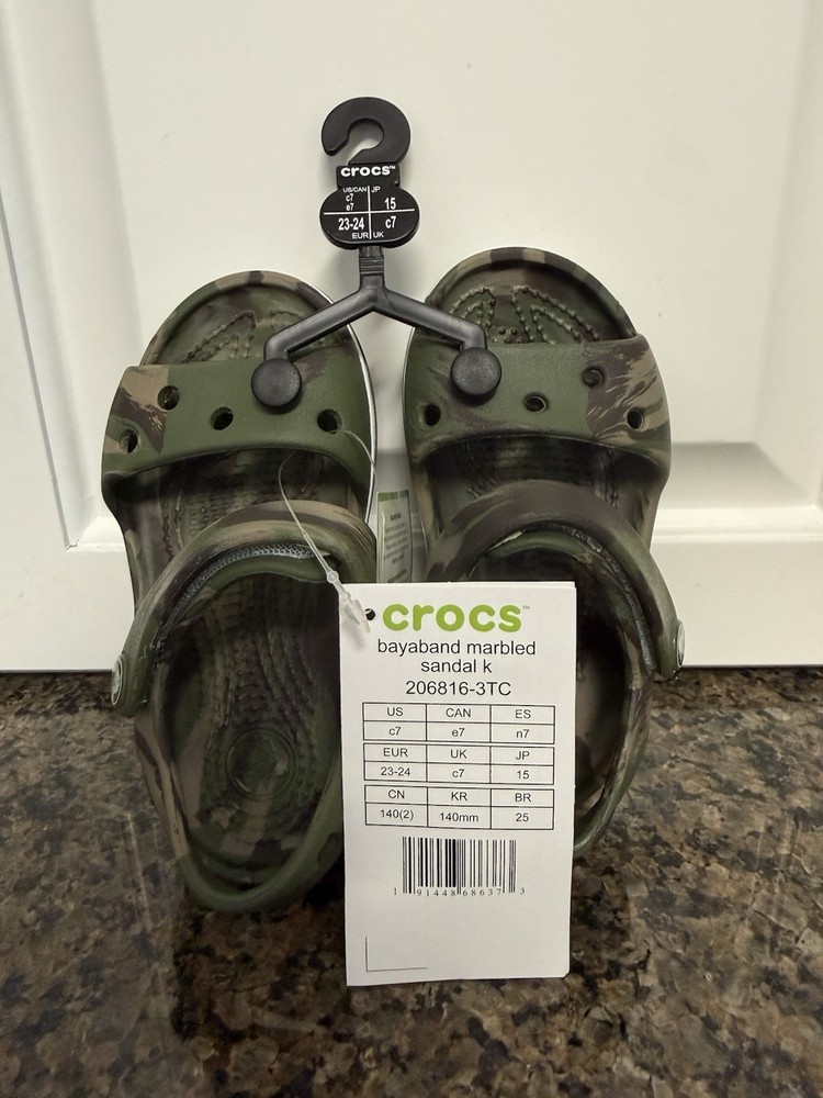 NWT Crocs Kids‘ Bayaband Marbled Sandals Camo Size C7